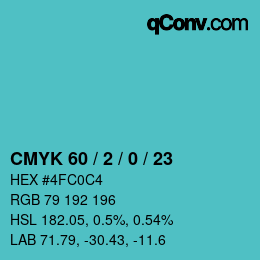 カラーコード: CMYK 60 / 2 / 0 / 23 | qconv.com