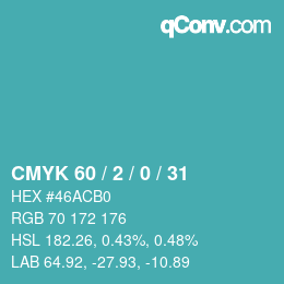 颜色代码: CMYK 60 / 2 / 0 / 31 | qconv.com