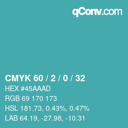カラーコード: CMYK 60 / 2 / 0 / 32 | qconv.com