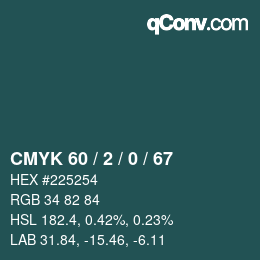 Color code: CMYK 60 / 2 / 0 / 67 | qconv.com