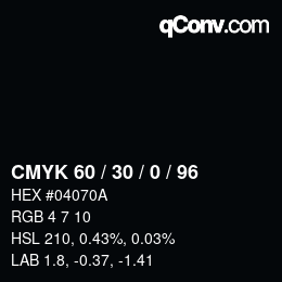 Farbcode: CMYK 60 / 30 / 0 / 96 | qconv.com