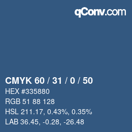 颜色代码: CMYK 60 / 31 / 0 / 50 | qconv.com
