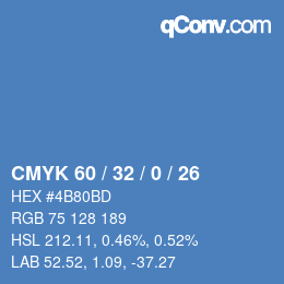 カラーコード: CMYK 60 / 32 / 0 / 26 | qconv.com