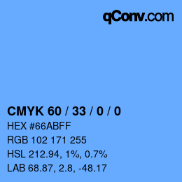 颜色代码: CMYK 60 / 33 / 0 / 0 | qconv.com