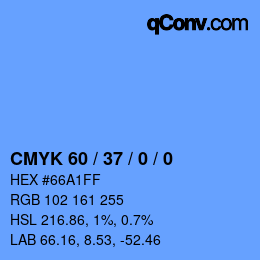 カラーコード: CMYK 60 / 37 / 0 / 0 | qconv.com