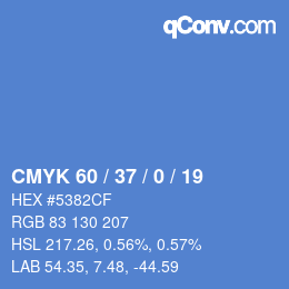カラーコード: CMYK 60 / 37 / 0 / 19 | qconv.com