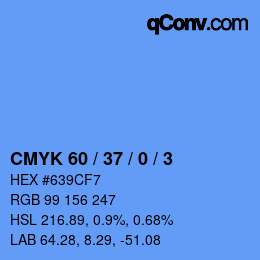 カラーコード: CMYK 60 / 37 / 0 / 3 | qconv.com