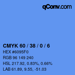 カラーコード: CMYK 60 / 38 / 0 / 6 | qconv.com