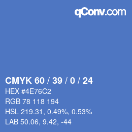颜色代码: CMYK 60 / 39 / 0 / 24 | qconv.com