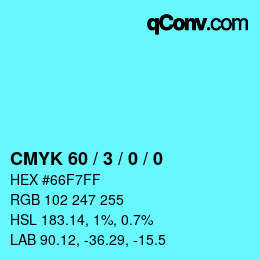 颜色代码: CMYK 60 / 3 / 0 / 0 | qconv.com