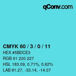 カラーコード: CMYK 60 / 3 / 0 / 11 | qconv.com