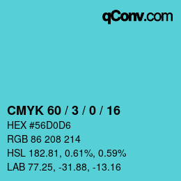 カラーコード: CMYK 60 / 3 / 0 / 16 | qconv.com