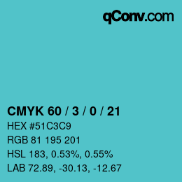 カラーコード: CMYK 60 / 3 / 0 / 21 | qconv.com
