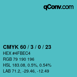 カラーコード: CMYK 60 / 3 / 0 / 23 | qconv.com