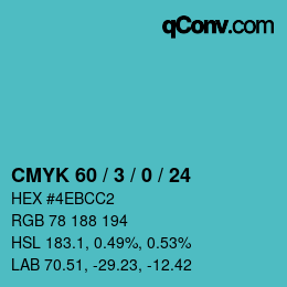 颜色代码: CMYK 60 / 3 / 0 / 24 | qconv.com