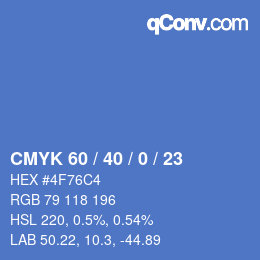 カラーコード: CMYK 60 / 40 / 0 / 23 | qconv.com