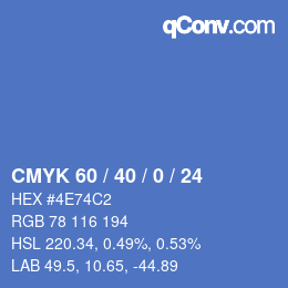 カラーコード: CMYK 60 / 40 / 0 / 24 | qconv.com