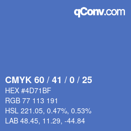 Farbcode: CMYK 60 / 41 / 0 / 25 | qconv.com