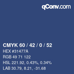 カラーコード: CMYK 60 / 42 / 0 / 52 | qconv.com