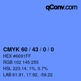 カラーコード: CMYK 60 / 43 / 0 / 0 | qconv.com