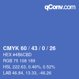 カラーコード: CMYK 60 / 43 / 0 / 26 | qconv.com