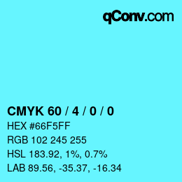 カラーコード: CMYK 60 / 4 / 0 / 0 | qconv.com