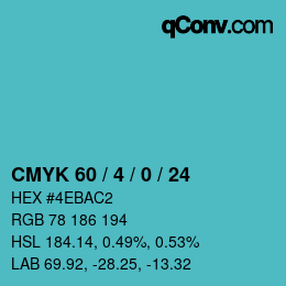 カラーコード: CMYK 60 / 4 / 0 / 24 | qconv.com