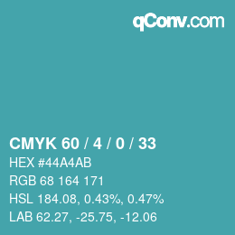 カラーコード: CMYK 60 / 4 / 0 / 33 | qconv.com