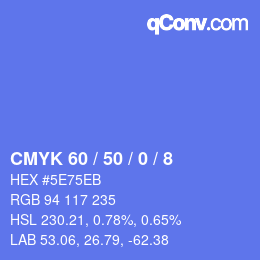 颜色代码: CMYK 60 / 50 / 0 / 8 | qconv.com