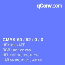 Color code: CMYK 60 / 52 / 0 / 0 | qconv.com