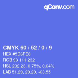 カラーコード: CMYK 60 / 52 / 0 / 9 | qconv.com