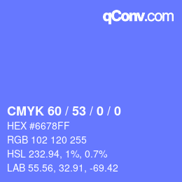 颜色代码: CMYK 60 / 53 / 0 / 0 | qconv.com