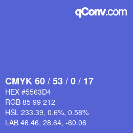 カラーコード: CMYK 60 / 53 / 0 / 17 | qconv.com