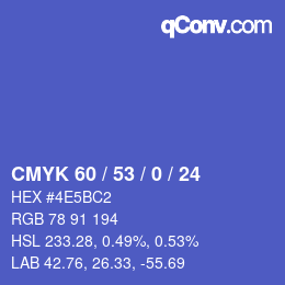 Color code: CMYK 60 / 53 / 0 / 24 | qconv.com