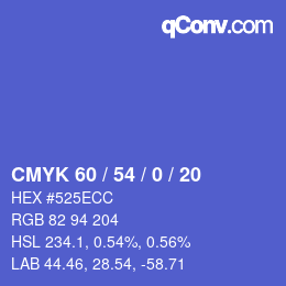 颜色代码: CMYK 60 / 54 / 0 / 20 | qconv.com