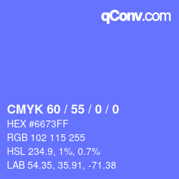 颜色代码: CMYK 60 / 55 / 0 / 0 | qconv.com