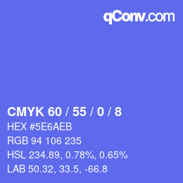 颜色代码: CMYK 60 / 55 / 0 / 8 | qconv.com
