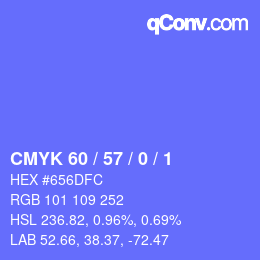 カラーコード: CMYK 60 / 57 / 0 / 1 | qconv.com