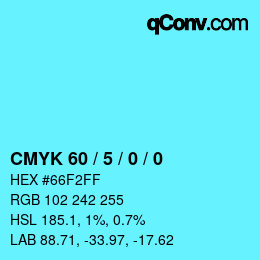 カラーコード: CMYK 60 / 5 / 0 / 0 | qconv.com