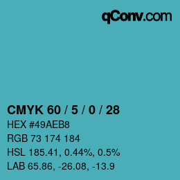 カラーコード: CMYK 60 / 5 / 0 / 28 | qconv.com