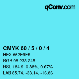 カラーコード: CMYK 60 / 5 / 0 / 4 | qconv.com