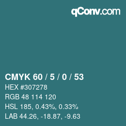 Color code: CMYK 60 / 5 / 0 / 53 | qconv.com