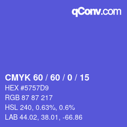 カラーコード: CMYK 60 / 60 / 0 / 15 | qconv.com