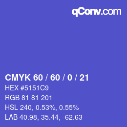 カラーコード: CMYK 60 / 60 / 0 / 21 | qconv.com
