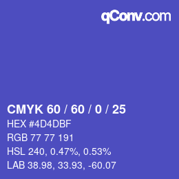 カラーコード: CMYK 60 / 60 / 0 / 25 | qconv.com