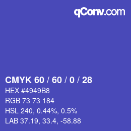 カラーコード: CMYK 60 / 60 / 0 / 28 | qconv.com