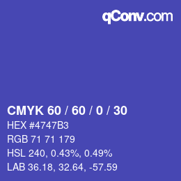 カラーコード: CMYK 60 / 60 / 0 / 30 | qconv.com