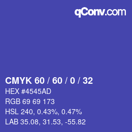 カラーコード: CMYK 60 / 60 / 0 / 32 | qconv.com