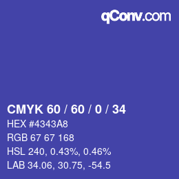カラーコード: CMYK 60 / 60 / 0 / 34 | qconv.com