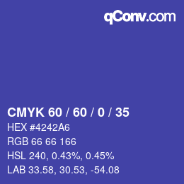 カラーコード: CMYK 60 / 60 / 0 / 35 | qconv.com